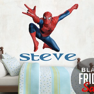 Personalized Name Wall Decal Boy SpiderMan. Comics Vinyl Sticker SpiderMan, Nursery Wall Decor, Playroom Decals Boy Bedroom Decoration  Z420