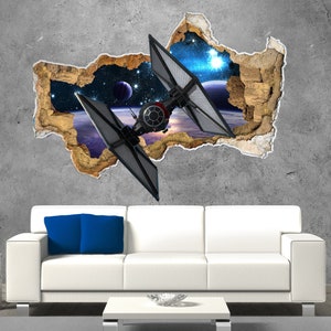 Star Wars Wall Decal - Spaceship Wall decal - 3D Wall Decal Space for Nursury - Star Wars Mural Removable Wall Sticker - 3D Poster Kids Z187