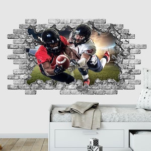 Wall Decal Rugby. American football Wall Decor Players Sports. 3D Depth Illusion Vinyl Mural Removable Wall Sticker Decal Poster Kids Z176