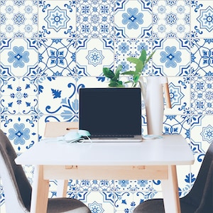 Set OF 12 Tiles Blue Wall Stickers Vinyl, Traditonal Mexican Tile Decals Peel & Stick, Tiles Stickers Removable, Kitchen Bathroom Decal Z445