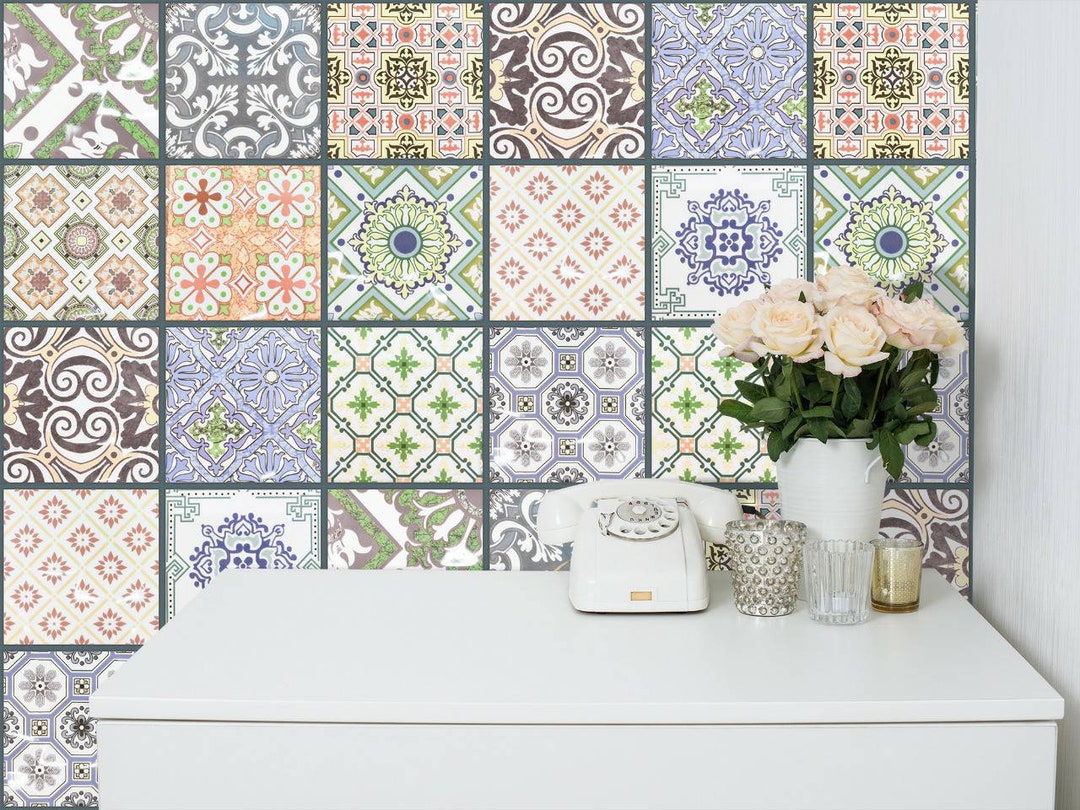 Buy Set OF 24 Tiles Wall Stickers. Traditonal Spanish Tile. Online in India  Etsy