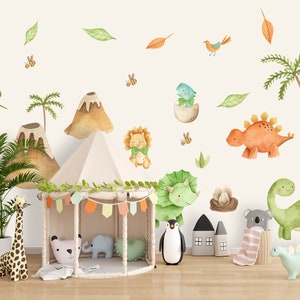 Cute Dino Nursery Removable Wall Decal, Kids dinosaur bedroom Vinyl Decal Sticker, Toddler Boy Room Decals Triceratops Brachiosaurus Z850