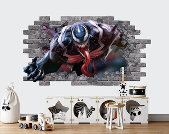 Venom Spider Man Villain 3D Smashed Wall Sticker Decal Art Mural J683 