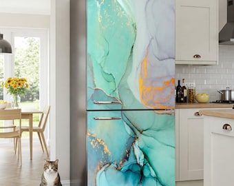 Fridge Decal Sticker: Turquoise Marble Design - Peel & Stick Vinyl