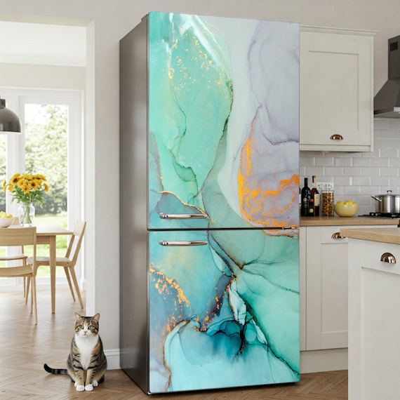 Fridge Decal Sticker: Turquoise Marble Design - Peel & Stick Vinyl