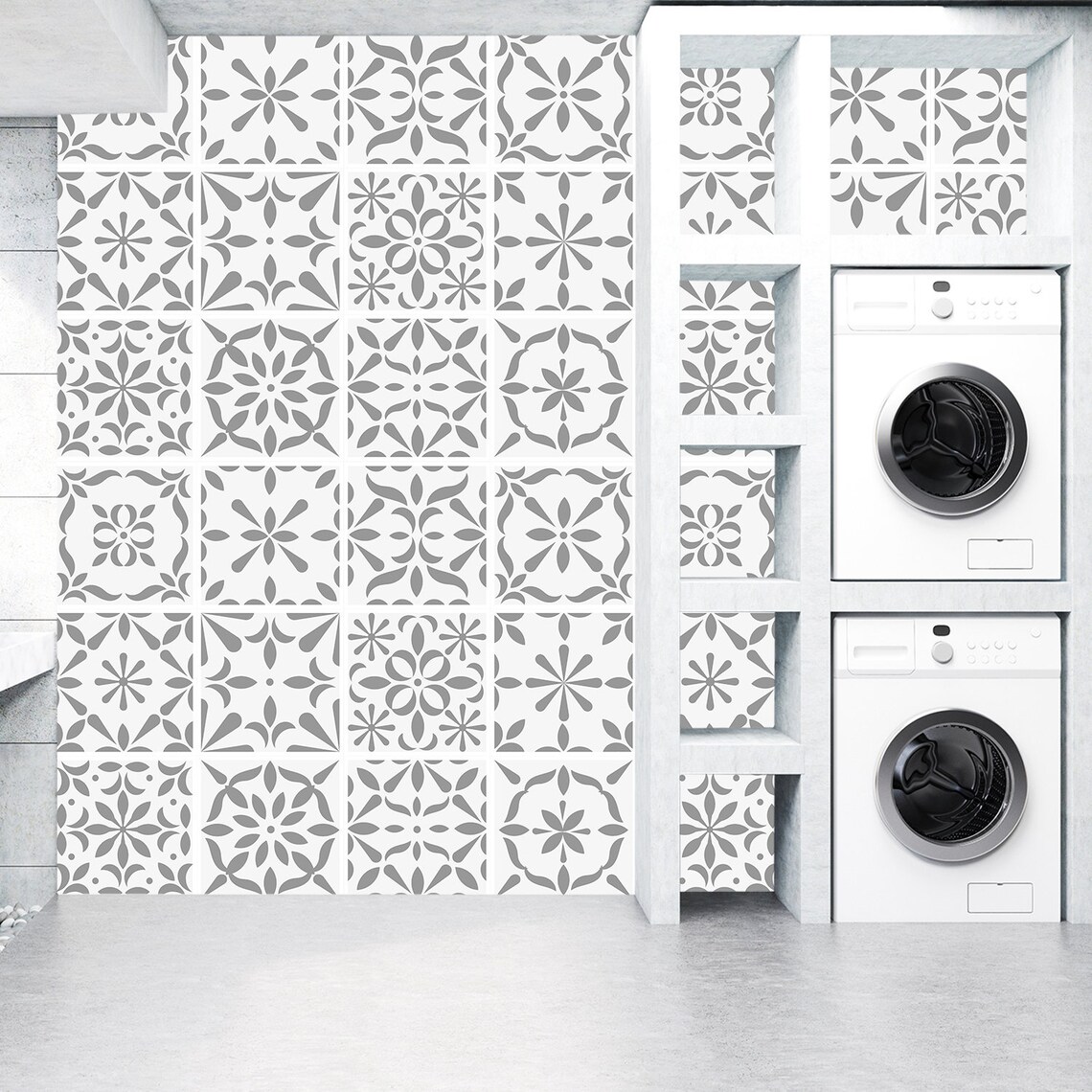 Set OF 24 Tiles Wall Stickers Black and White. Traditonal Etsy