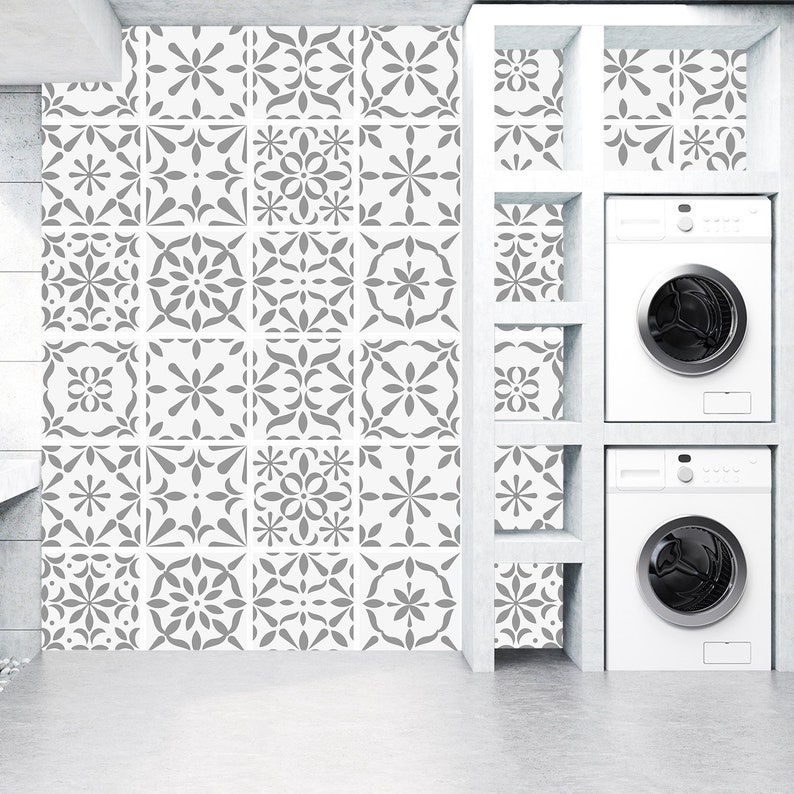 Set OF 24 Tiles Wall Stickers Black and White. Traditonal Etsy