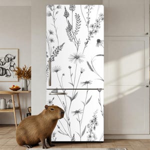 Wilde bloemen sticker koelkast peel and stick, zwart wit ombre koelkast wrap alcoholinkt kunst vinyl sticker voor keukenafdekking verwijderbaar