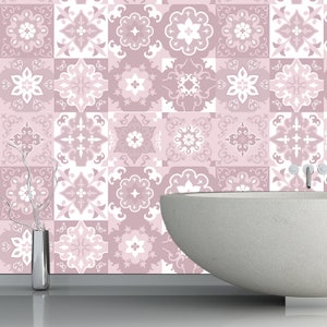 Set OF 24 Tiles Wall Stickers Pink. Spanish Style Tiles. Tile Stickers Peel & Stick. Tiles Decal Removable. Kitchen Bathroom Deca  Z423