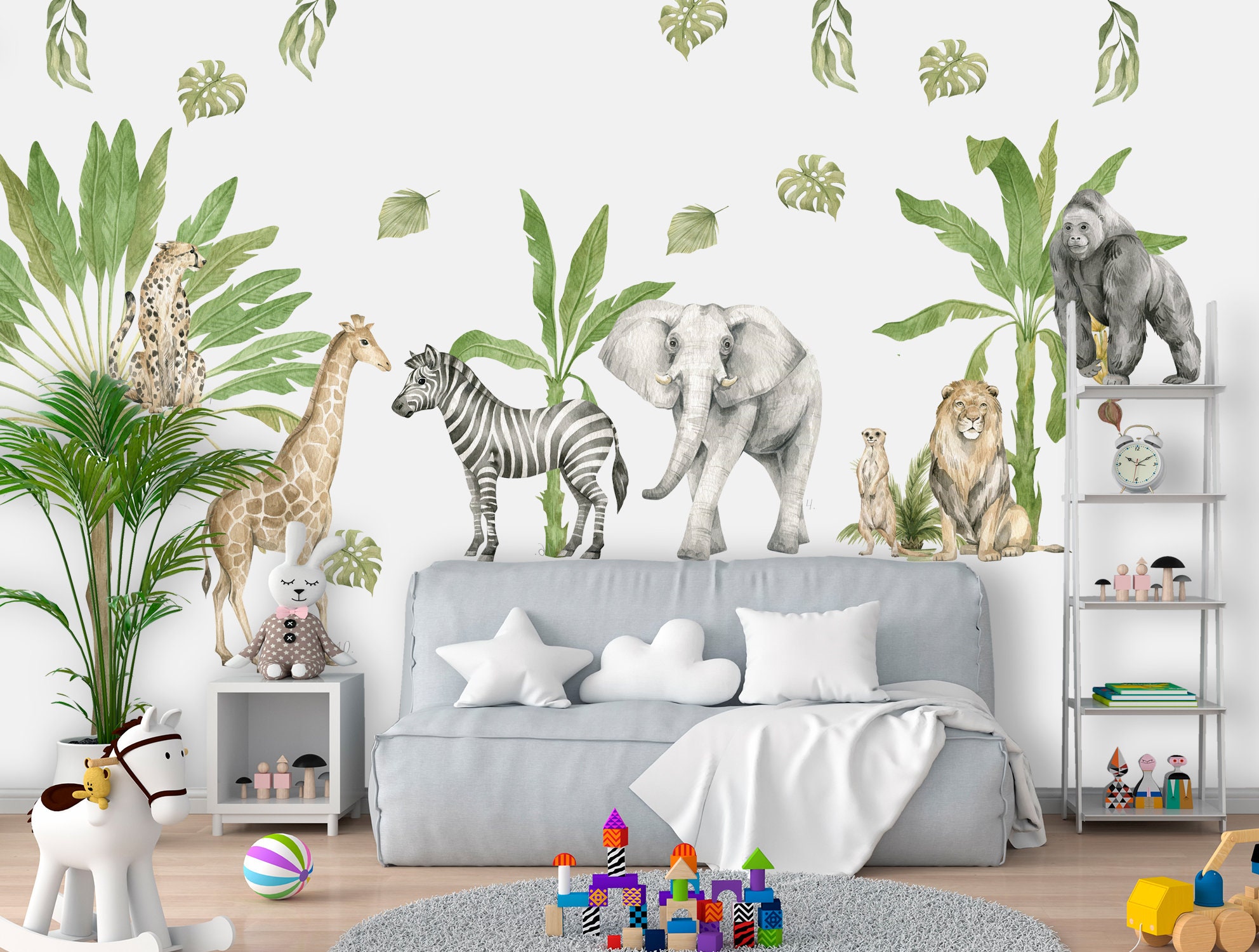 Adesivi Murali Animali Della Giungla - Giraffa, Elefante, Leone, Zebra, Per Camerette Bambini - Foto 5