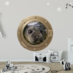 Cute Baby Seal Wall Decal. Porthole Wall Decal. Porthole Window Wall Decor. Nautical Nursery Wall Sticker. 3D Porthole Frame Decals Z133