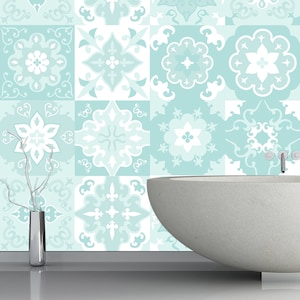 Set of 12 Tiles Wall Stickers Turquoise. Backsplas Tile Stickers Peel & Stick. Stickers Mixed Tiles Walls Kitchen Bathroom Living Room  Z424
