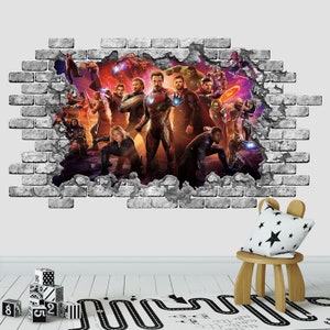 3D Superhero Wall Decal Nursery, Spiderman Sticker Smashed Wall Decor Kids Room, Comics Decal Boy Bedroon, 3d Wall Sticker Z430