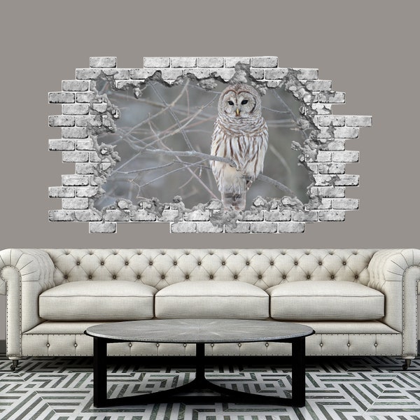 Woodland 3D Wall Sticker - Wall Decal Owl - 3d Window decal for kid - 3d poster kids - Smashed Wall - Woodland wall decal nursery boy Z170