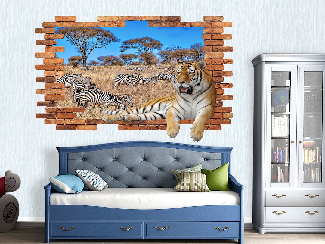 African Safari Animals Wall Decal for Nursery / Hole in the Wall 3D ...