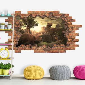 Triceratops Dinosaur Sticker Removable Toddler Boy Bedroom, Smased Wall Jurassic World Vinyl Decal Nursery, Dino T-rex Tropical Decor Z171