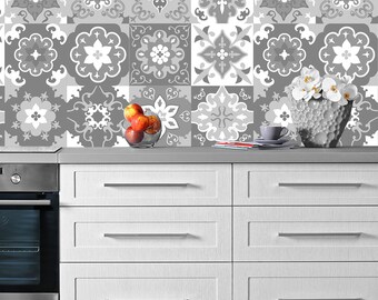 DOITOOL 24 Sheets Vintage Tile Stickers Flower Tile Stickers Stick On Wall Tiles