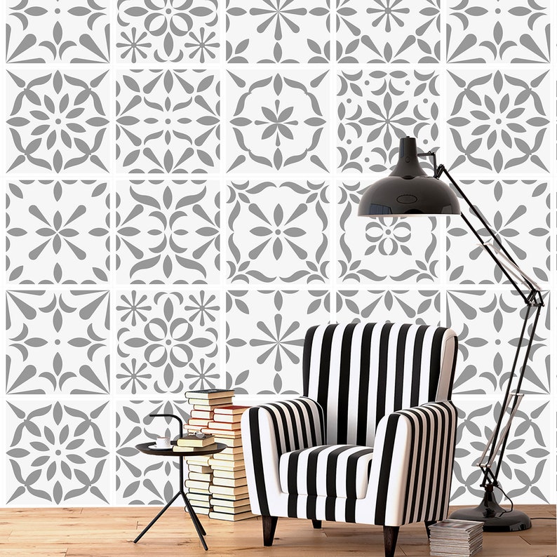 Set OF 24 Tiles Wall Stickers Black and White. Traditonal Etsy