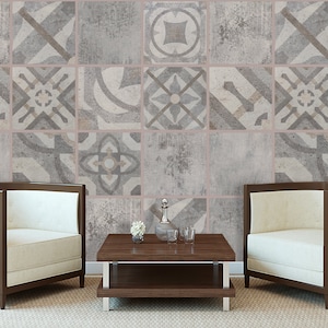 Set OF 12 Tiles Grey Spanish Wall Stickers Vinyl Decor Traditonal Mexican Tile Decals Peel & Stick Stickers Kitchen Bathroom Wall Decal Z708