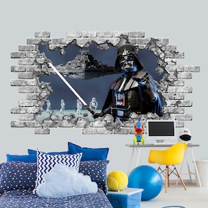 Star Wars Poster Kids. Darth Vader 3d window decal Stars. Spaceship Wall decal Nursery Boy. Hole in Wall Decor Nursery 3d wall sticker  Z411