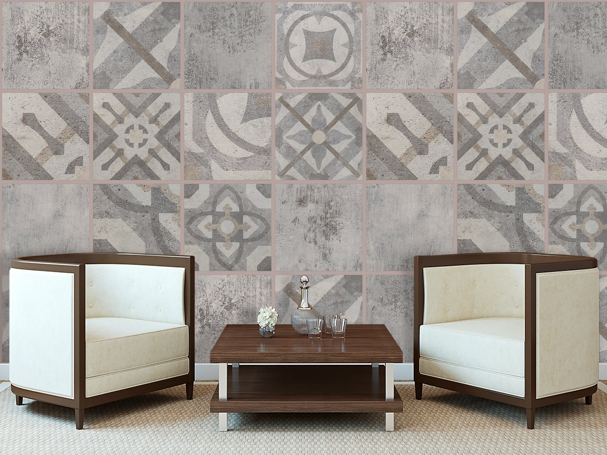 Set OF 24 Tiles Wall Stickers Grey. Traditonal Spanish Tile Etsy