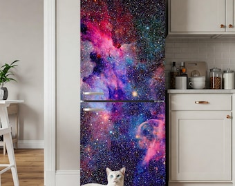 Stickers galaxie pour housse de réfrigérateur, Stickers muraux univers arc-en-ciel, autocollants muraux pour réfrigérateur, décoration de cuisine moderne
