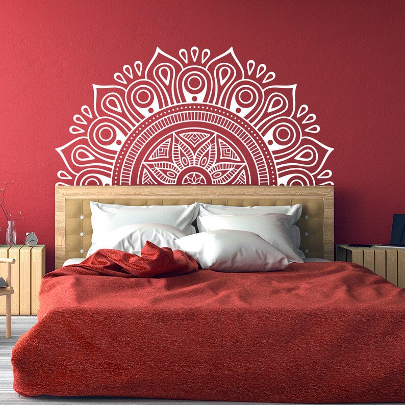 Half Mandala Headboard Wall Decal Lotus Flowermandala Zen Etsy