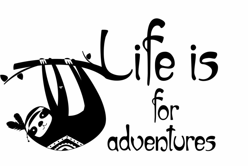 Tropical Wall Decal Quote Life is for Adventures / Sloth Vinyl Etsy