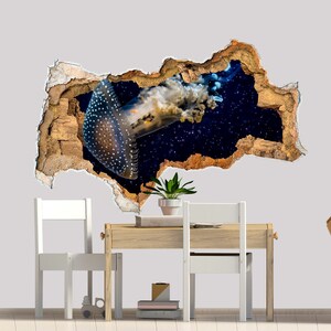 3D Wall Decal Nautical Nursery Decor 3D Depth Illusion jellyfish in Hole Wall Decor Vinyl Mural Removable Wall Sticker Decal Poster Kid Z217