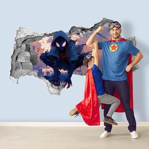 Naklejka ścienna z kreskówkowym Spidermanem do pokoju chłopca, naklejka ścienna Superbohater Smashed do pokoju dziecięcego, nazwa komiksu dekoracja ścienna do pokoju zabaw Spiderman wydruk Сomic Z873