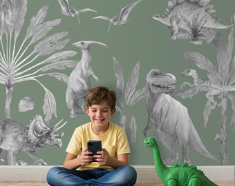 Dinosaur Wall Decal Boys Room, DIno Jurrasic World Large Wall Sticker Kids Bedroom, Trex, Pterodactyl, Brachiosaurus, Stegosaurus  Z775