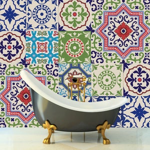 Set OF 12 Tiles Wall Stickers. Traditonal Mexican Tiles. Tile Stickers Peel & Stick. Tiles Decal Removable Kitchen Bathroom Decal Vinyl Z440