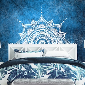 Headboard Decor Lotus Flower Mandala Decal Half Mandala Wall Decal  Vinyl Bedroom Indian Yoga Sticker Vinyl Boho Decal Bohemian Decor Z312