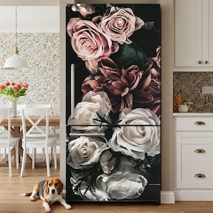 Rozen bloem sticker koelkast, rozen bloemen muur koelkaststickers, peel & stick zelfklevende sticker koelkast wrap retro keuken decor