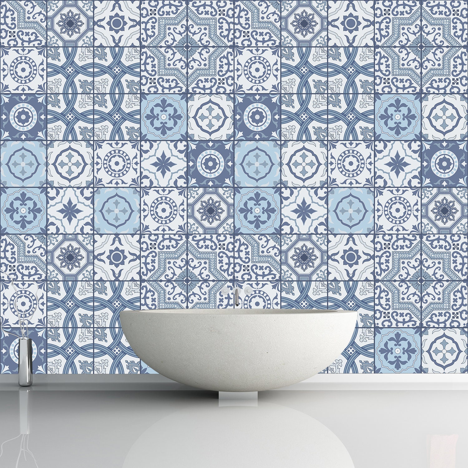 Set OF 12 Blue Tiles Wall Stickers Vinyl Traditonal Mexican Etsy