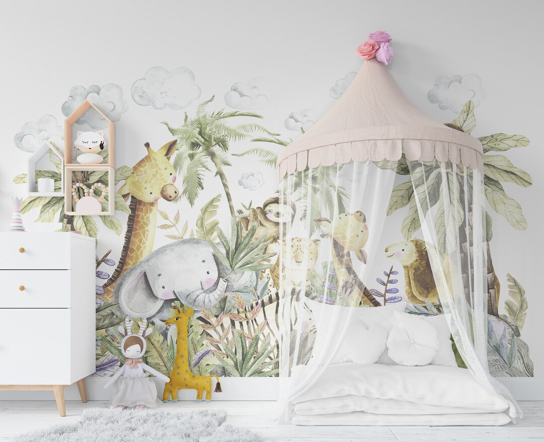Big Jungle Wall Stickers Kids Room, Giraffe Nursery Wall Decal, Safari ...