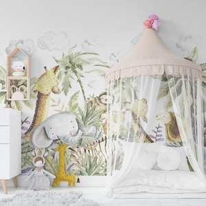 Big Jungle Wall Stickers Kids Room, Giraffe Nursery Wall Decal, Safari Animals Wall Decor Toddler Bedroom, Children&#39;s Playroom Africa Z745