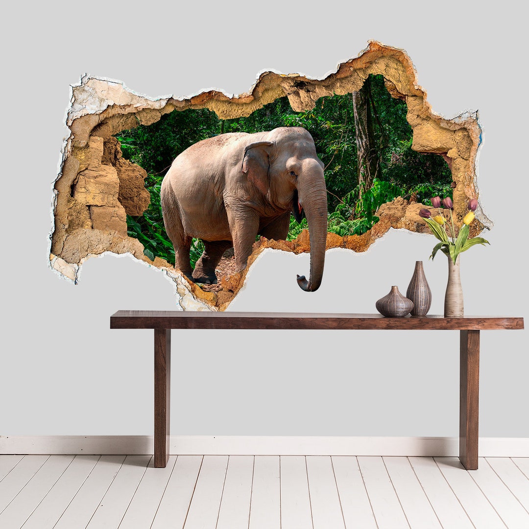 Safari Animals Wall Decal / Elephant Wall Sticker Nursery / Hole in ...