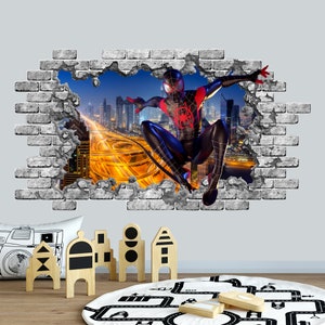 3D Spiderman Wall decal Nursery, 3D Wall Sticker Comics Mural, Spiderman print. 3d window decal Smashed Wall Decor 3D Poster Kids  Z408