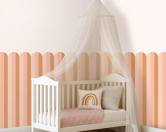 Bordüre Boho Scalloped Wandtattoo Mädchenzimmer, Abnehmbares Kinderzimmerdekor, Kinderspielzimmer-Wandzierschale und Stickaufkleber Schlafzimmer