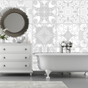 Set OF 12 Wall Stickers. Gray Traditonal Mexican Tiles. Tile Stickers Peel & Stick. Tiles Decal Removable Kitchen Bathroom Decal Vinyl Z728