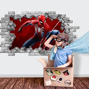 SpiderMan SuperHero Wall Decal Removable, Smashed Wall Decor Boy Teen Room, Superhero 3D Vinyl Sticker for Nursery, Custom Gift Kids Z400