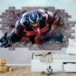 Venom Wandtattoo Spiderman Zimmer, Smashed Wand-Dekor, Comics SuperHero Vinyl Wandbild, individuelles Geschenk entfernbarer Wand-Aufkleber Aufkleber Plakat Kinder Z183