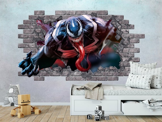 Venom Wall Decal Spiderman Room, Smashed Wall Decor, Comics Superhero Vinyl  Mural, Custom Gift Removable Wall Sticker Decal Poster Kids Z183 -  UK