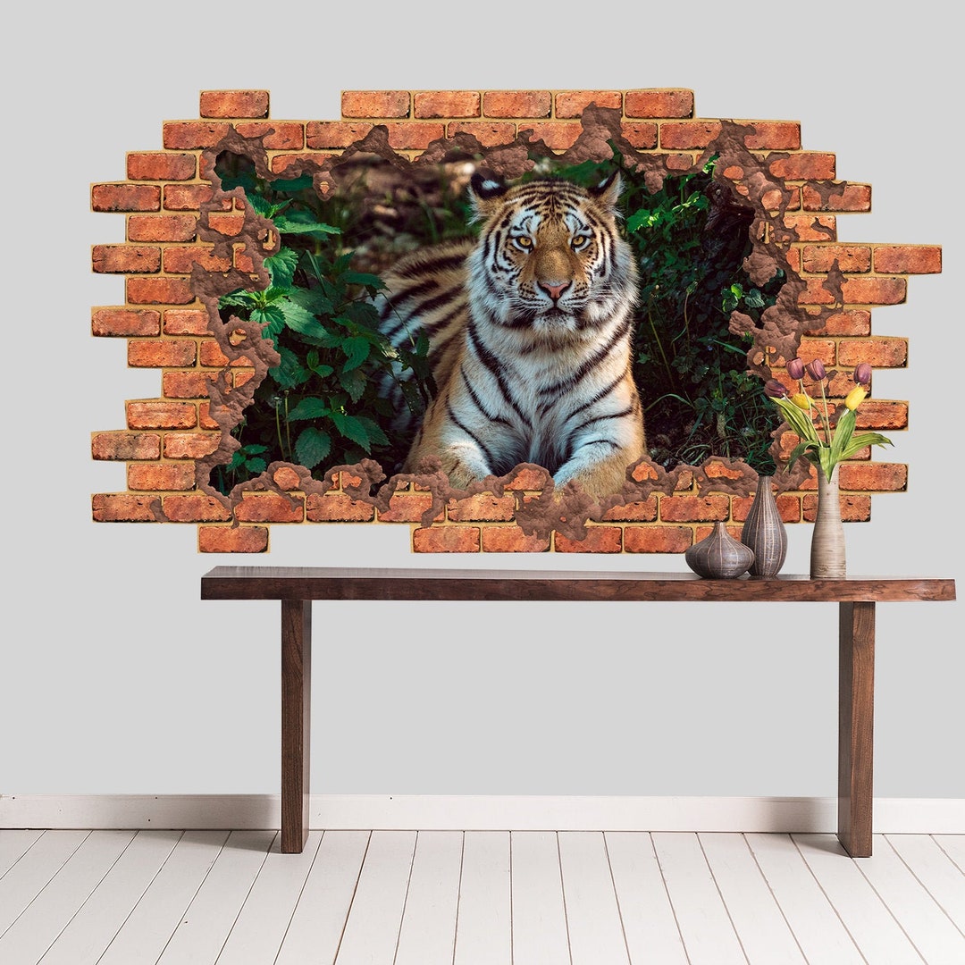 Tiger Wall Decal Tropical Hole in Wall Sticker Exotic 3D Wall Decal ...