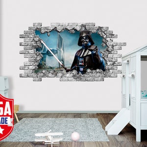 Naklejka ścienna Star Wars Teen Bedroom, Darth Vader 3d Vinyl Sticker Boy Room, Spaceship Hole in wall Mural for kids Nursery, Smased Wall Z412