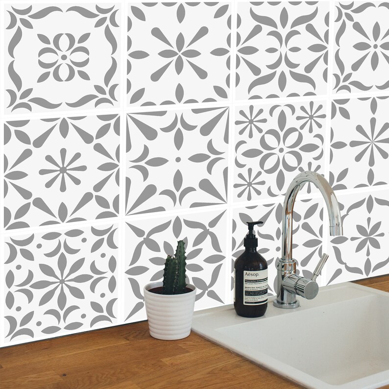 Set OF 24 Tiles Wall Stickers Black and White. Traditonal Etsy