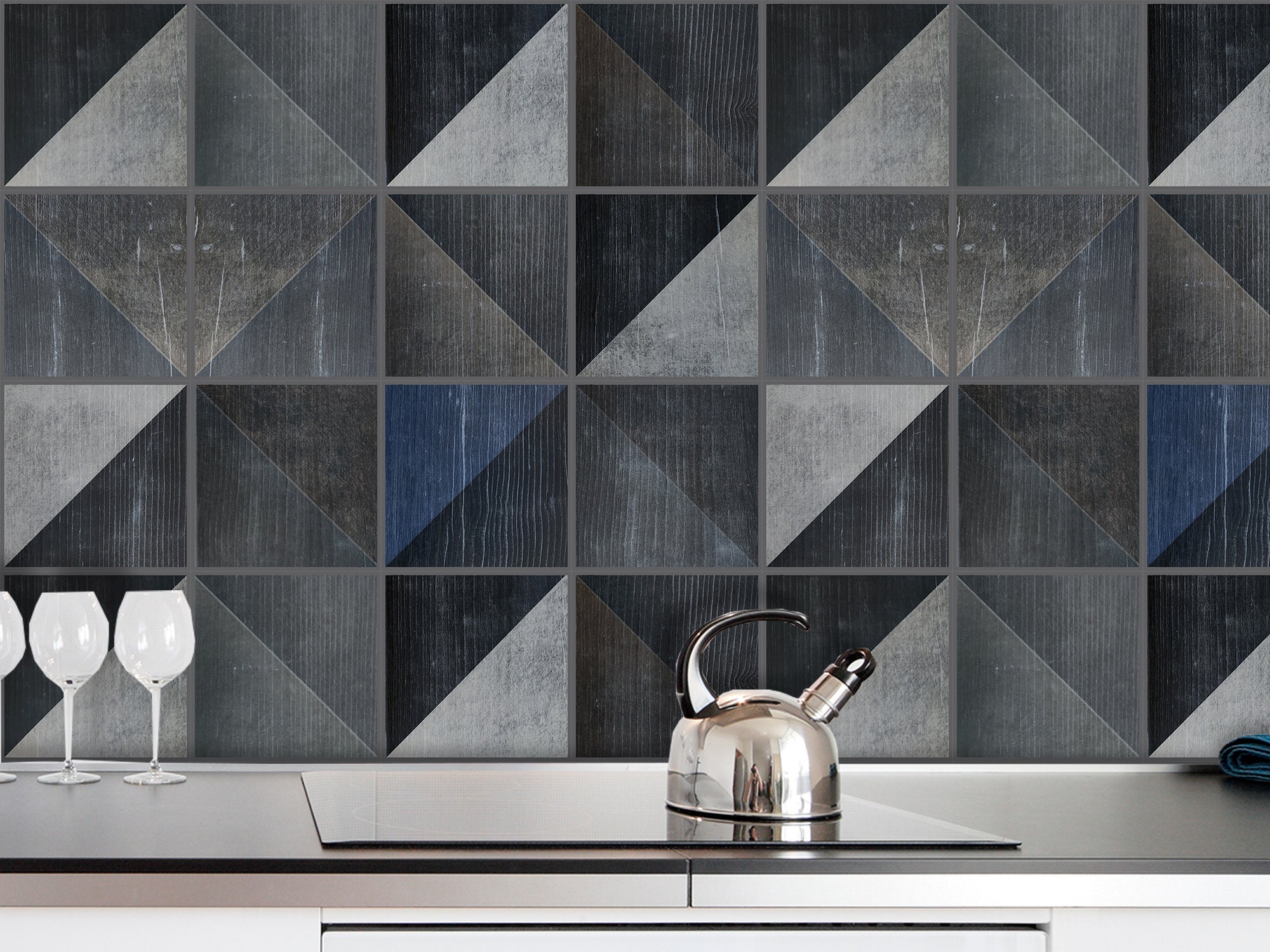 Set OF 24 Dark Tiles Wall Stickers Geometric Wood Carrelage Etsy