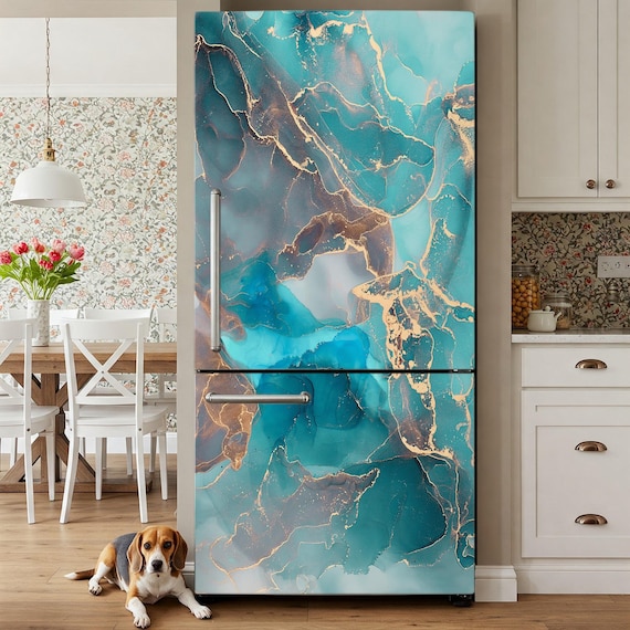 Marble Refrigerator Decal - Colorful Peel-and-Stick Kitchen Wrap