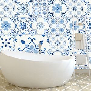 Set OF 24 Blue Traditonal Mexican Tiles, Tiles Wall Stickers, Tile Stickers Peel & Stick, Tiles Decal Removable, Kitchen Bathroom Decor Z445